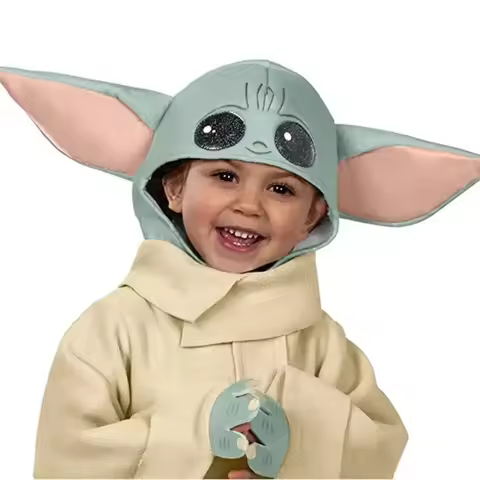 Cute Alien Cosplay Yoda Baby Hat Costumes Halloween Mandalorian Robe Cloak Clothing Boys Girls Cute 