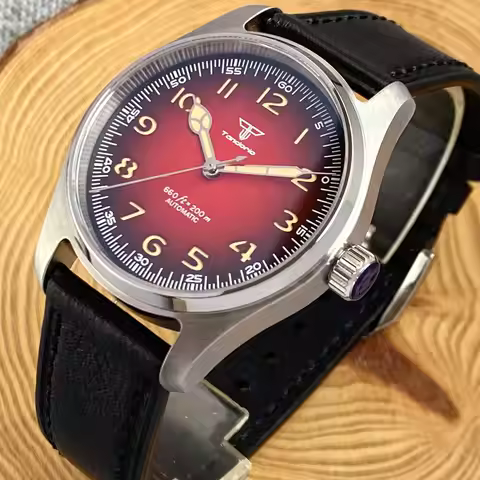 Tandorio Dress Pliot Watch 200m Waterproof Wine Red Dial Sapphire Glass NH35A Automatic Movement Wat