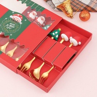 Christmas Gift Spoon Fork Set Stainless Steel Christmas Tree Decoration Dessert Spoon Fruit Fork Coffee Spoon Cutlery Gift