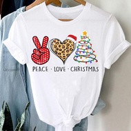 SARA Peace Love Christmas Happy Holiday Tshirt New Year T Shirt Fashion 80s 90s 00s Graphic Tees Wom