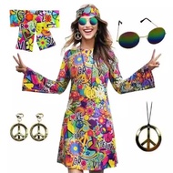 60s 70s Women Hippie Costume Accessories Hippie Disco Dress , Halloween Boho Flared Hippie Dress