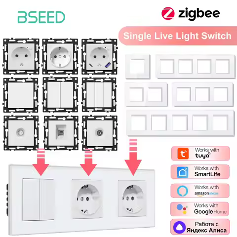 BSEED Zigbee Click Switch Modules Single Live Smart Light Switch Parts DIY Combination Glass Frame W