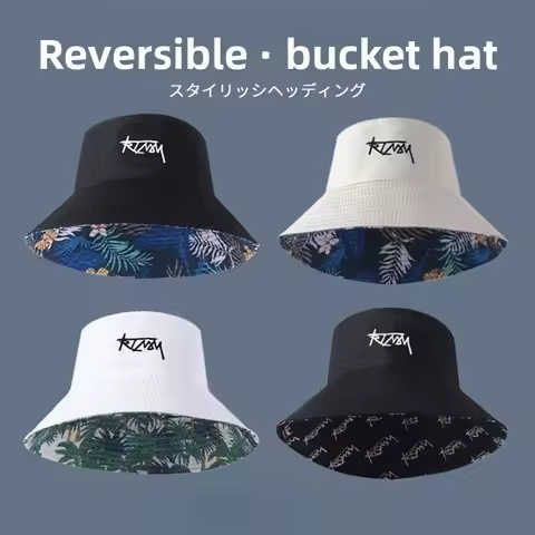 Summer Big Head Letter Bucket Hat For Men Women Korean Fisherman Hat Reversible Hawaii Large Cap Sun