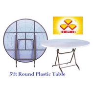 5'ft Round Foldable Plastic Table/Plastic Table/Study Table/Round Table/Cafe Table/Restaurant Table/Meja Lipat-3V Brand