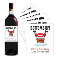 6pcs Bottoms Up! Christmas And New Year Wine Bottle Labels - Funny Santa Stickers, Adhesive Holiday 