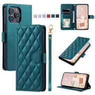 Leather Case For Samsung A51 A71 S10 Plus A20E A10E A21S Nice PU Flip Wallet Plaid Hand Rope Cover
