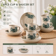 Vintage Kopitiam Cup / Green Flower Old Style Coffee Cup & Saucer / Classic Coffee Cup & Saucer / Te