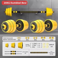 POTENCE DUMBELL SET 20 KG BARBEL SET IRON 20KG DUMBBELL BARBELL DUMBELL SET RUBBER 2 IN 1 20 KG WEIG