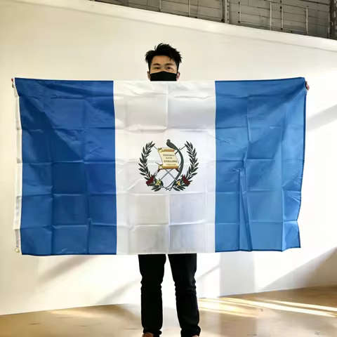 FlagGo Guatemala Flag 150x90cm 3x5 FT Blue White Blue Stripes Coat of Arms Quetzal Polyester Double 