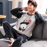 Pajamas Men Autumn Winter Coral Fleece Men's Pajamas Flannel Casual Cartoon Teenager Men's Pajamas H