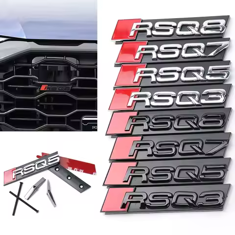3D ABS Chrome Black Logo RSQ3 RSQ5 RSQ7 RSQ8 Grill Emblem Sticker Car Front Grille Badge Decoration 