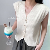 ASOKA Shea Top 2175 - Women's Unfinished cut Vest - V neck Halter - Sleeveless Top