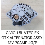 ALTERNATOR ASSEMBLY HONDA CIVIC VTEC EK (1.5L) 12V 70AMPERES, 4 GROOVE PULLEY