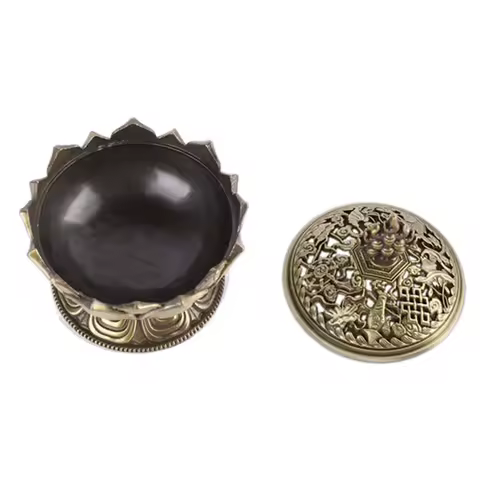A53Q-2X Lotus Incense Smoke Cone Aroma Burner Holder Stove Backflow Censer Decor-Bronze