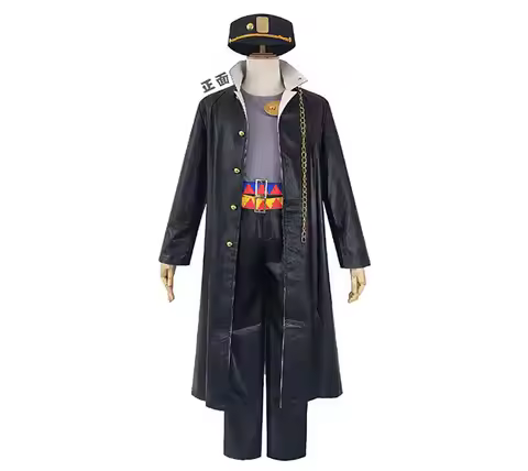 Halloween Anime Kujo Jotaro Cosplay Costume Black Pu Leather Long Coat Outfits Suit with Hat for Men