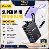 Awei P87K 10000mAh Powerbank 30W Fast Charging Power Bank Built-In Cable Pawer Bank Portable Bank Ku