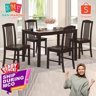 [SHIP DURING MCO] 1+4 Seater Grade A Marble Top Round Solid Wood Dining Set / Dining Table / Dining