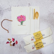 客製化婚禮小物 環保餐具 帆布收納套組 含吸管木筷湯匙 玫瑰捧花