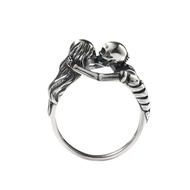 Jeulia Gothic Black Skull Rings Sterling Silver Kiss of Death Skeleton Band Rings for Women Men Coup
