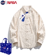 NASA Collaborative Chinese Style Button Up Long Sleeve Mens Shirt เสื้อแจ็คเก็ต ระบายอากาศได้ดี น้ำห