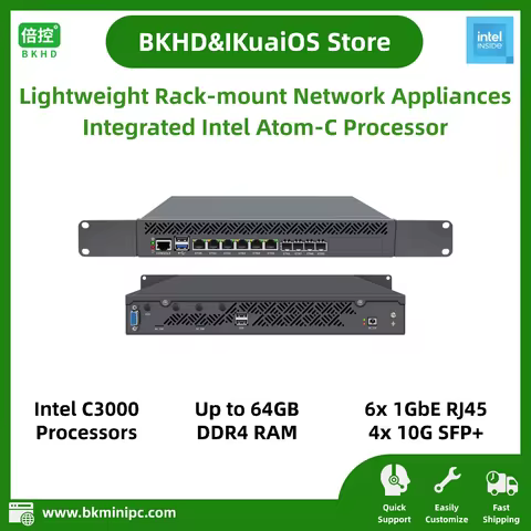 Lightweight Network Appliance with Intel Atom C3000 Series Processor 6x1GbE and 4x10G SFP for Firewa