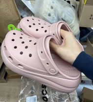 全新正貨/crocs classic clog 泡芙 厚底洞洞涼鞋 鞋底細閃款 暗粉色