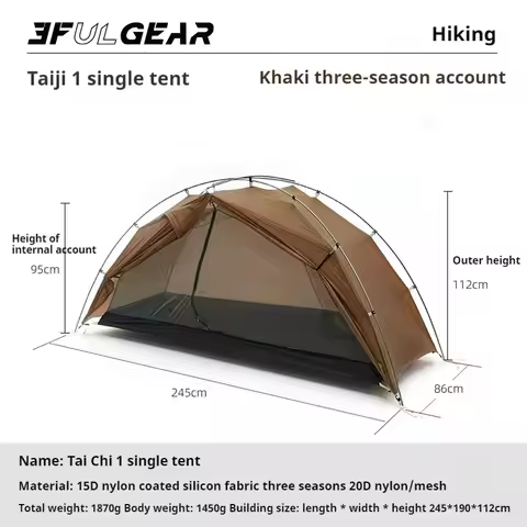 3F UL GEAR Camping Tent Single 15D Nylon 3/4 Season Tent Lightweight Portable Outdoor Double Layer C