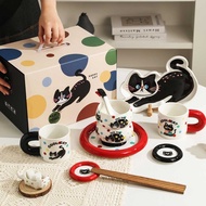 6pcs Luck Black Cat Cutlery Set Household Cutlery Ceramic Dinnerware Set For Home Kitchen