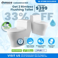 Domaco x Cassanova 1020 Rimless Strong Flushing Toilet Bowl with Slim Soft Closing Urea Seat Cover