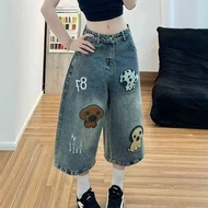 Cropped Pants Women Summer Thin Style 7-point Pants Women Summer Jeans Women Ripped Cloth Stickers P