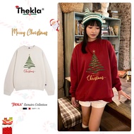 Thekla Loose Fox Fur Sweater with Christmas Tree Minimal Print BST393 Multi-Color, Soft, Thick, Keep