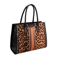 David Jones Paris Women Fashion Leopard Print Shoulder Tote Bag - Black/Brown