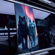 2 miếng dán vinyl hình con'sói đen trắng dán trụ cửa xe - Trụ B dễ dán và xé, chống nắng và chống th