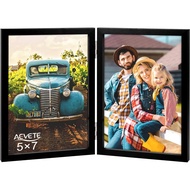 AEVETE 5x7 Picture Frames Double Hinged Wood Folding Photo Frames Vertical with Plexiglass Front, Bl