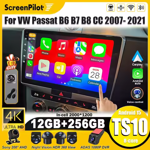 For Volkswagen VW Passat B6 B7 B8 CC 2007- 2021 Android 15 Car Radio 2 din Multimedia Video Player C