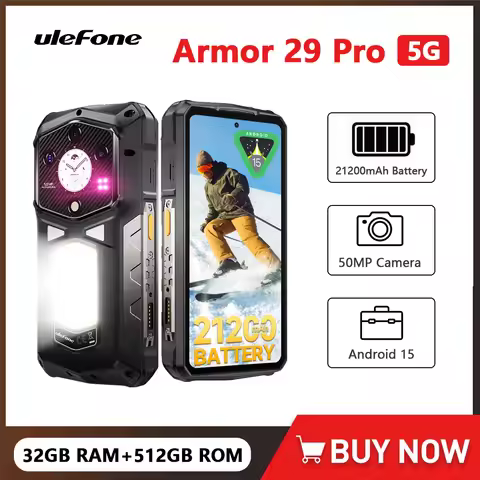 Ulefone Armor 29 Pro 5G Rugged Phone 21200mAh Smartphone Android 15 64MP Night Vision 120Hz 512GB RO