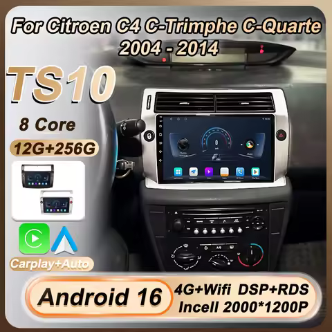 For Citroen C4 C-Trimphe C-Quarte 2004 - 2014 Android 16 Carplay Android Auto Car Radio Navigation G