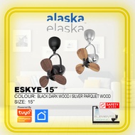 [ELASKA] ESKYE 15″ SMART CORNER DC CEILING FAN (BLACK DARK WOOD / SILVER PARQUET WOOD) (SMART)