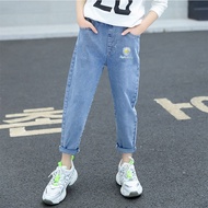 LJMOFA Girls 3-12Yrs Kids Jeans Spring and Autumn Pants Childrens Elastic waist Casual Trousers Litt