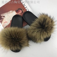 Fur Shoes Raccoon Raccoon fur Fox fur Slippers Female Cross-Border European Station fur slides