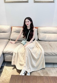 Đầm tiểu thư style Hàn Quốc thanh lịch váy maxi basic mặc đi biển xòa bồng bềnh tôn dáng