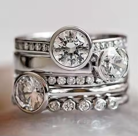 ORZTOON Trend Delicate Sliver Color Rhinestones Round Shape Hoop Rings For Women Party Accessories G