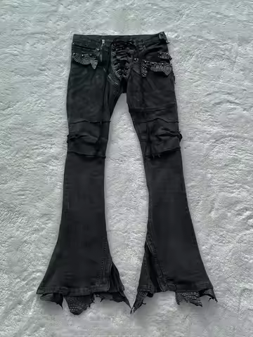 FANTASTION if6was9 Visual kei Cattlehide crocodile pattern patchwork jeans micro-flare pants adjusta