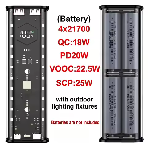 DIY 4x21700 Power Bank Housing PD QC FCP SCP AFC 22.5W Super Fast Charging Powerbank Case With LED L