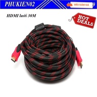 HDMI cable covered with anti-interference mesh 30m standard 1.3 full HD 1080 black with red lines fo