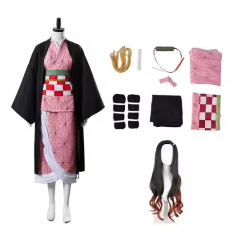 Anime Kamado Nezuko Cosplay Costume Demon Slayer Kimetsu No Yaiba Costumes Kimono Haori Wig Clogs Su