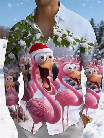 New men's long sleeved shirt with Christmas animal theme design, 3D printed pattern, men's fashion b