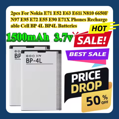 2pcs For Nokia E71 E52 E63 E61i N810 6650F N97 E95 E72 E55 E90 E71X Phones Rechargeable Cell BP 4L 1