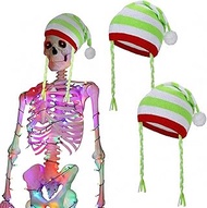 2 Pcs Giant 12 ft Skeleton Santa Hat 44 Inches Adjustable Christmas Velvet Skeleton Costume for Hall