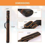 1pc Rigid Billiard Cue Case, Fits 1 Complete 2-Piece Cue, With 2 Zipper Pockets, Soft Shoulder Strap